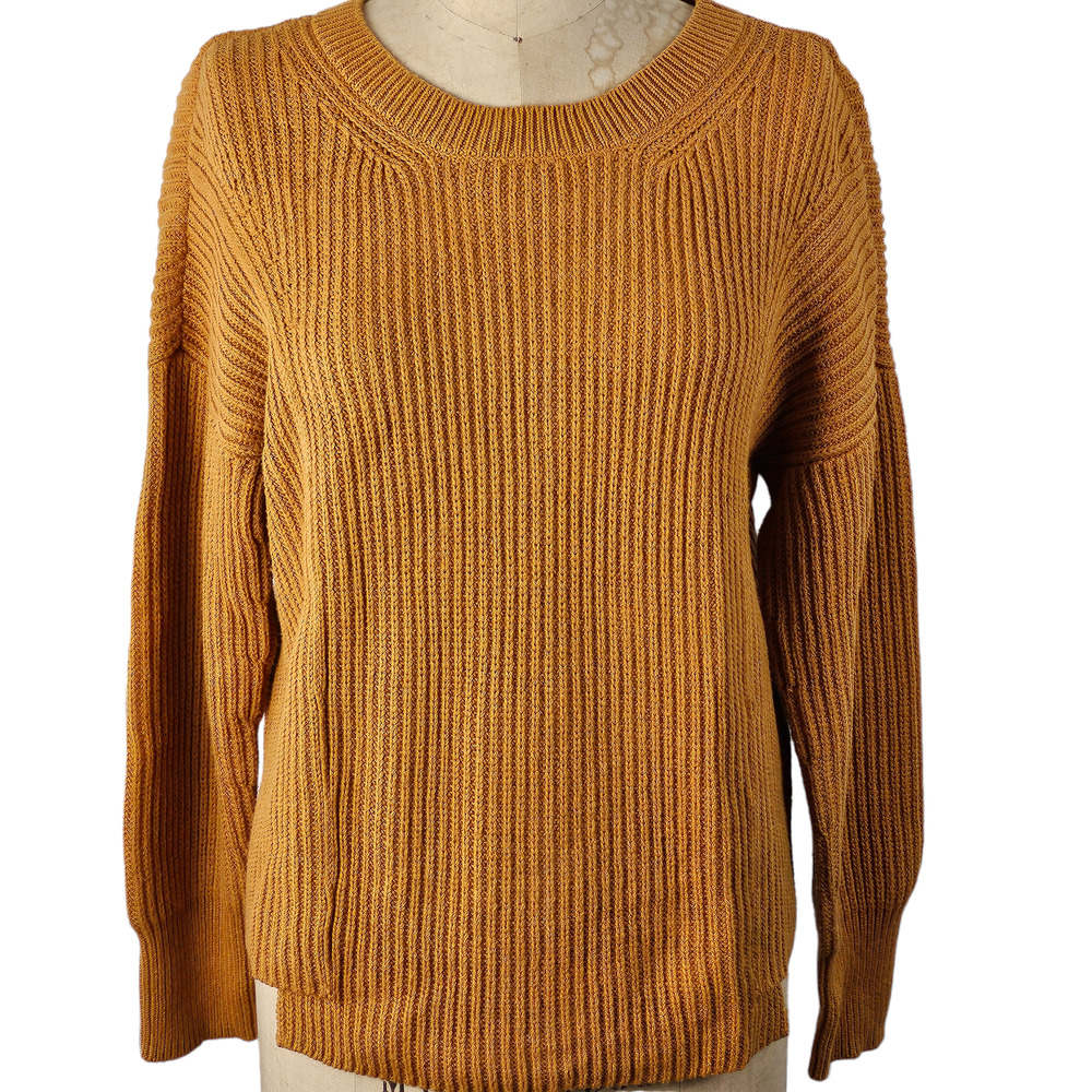 Cabi golden brown boat neck rib knit pullover sweater Small